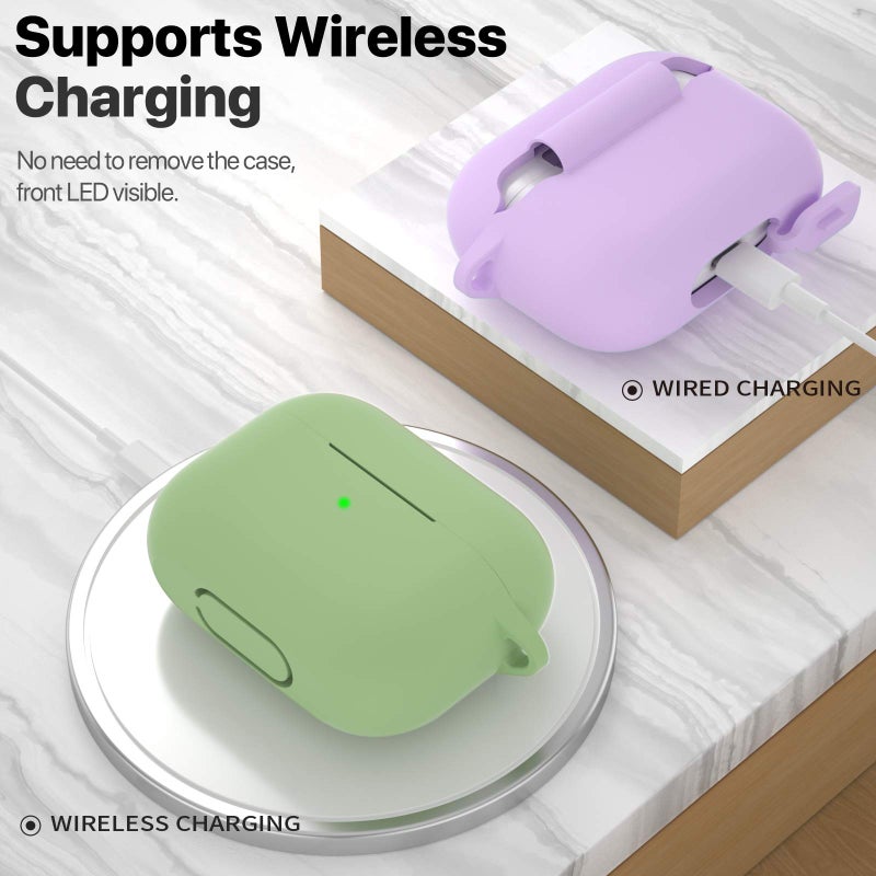 ATUAT for AirPods Pro 1st/2nd Generation Case Cover, Protective Silicone Skin Accessories with Keychain for Women Men for Apple AirPods Pro 2019/2022 Charging Case,Front LED Visible-Matcha - Image 3